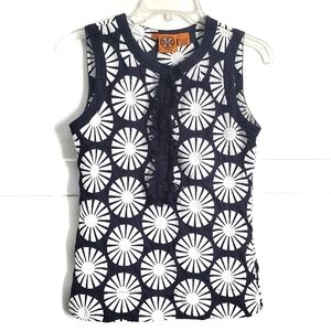 Tory Burch Sleeveless Navy Embroidered Blouse